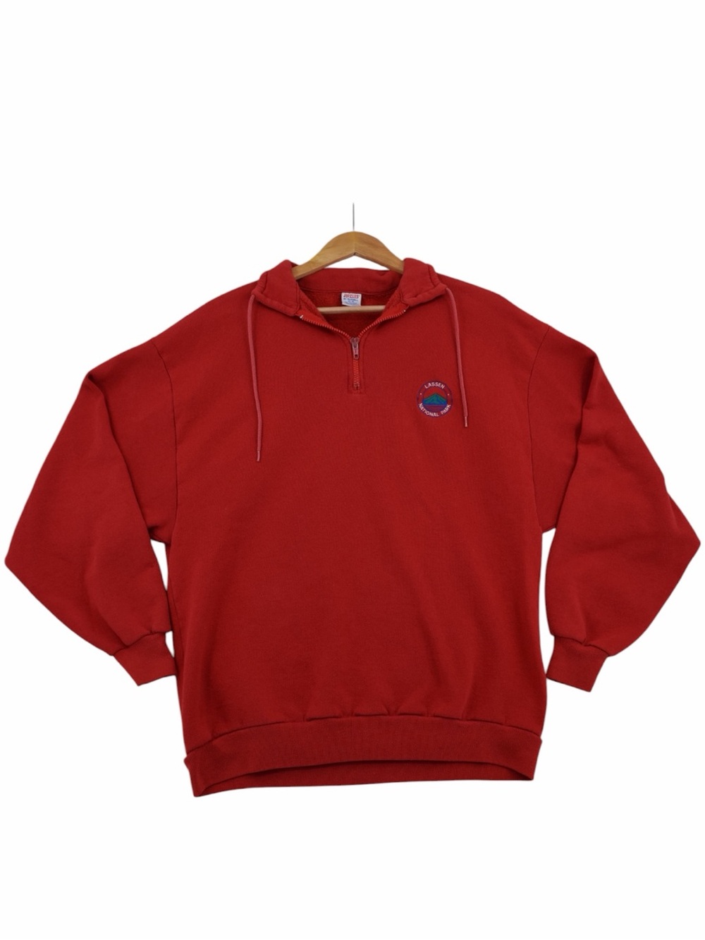 Vintage Mt. Lassen National Park Jerzees Red Zip-Up Quarter-Zip Sweatshirt